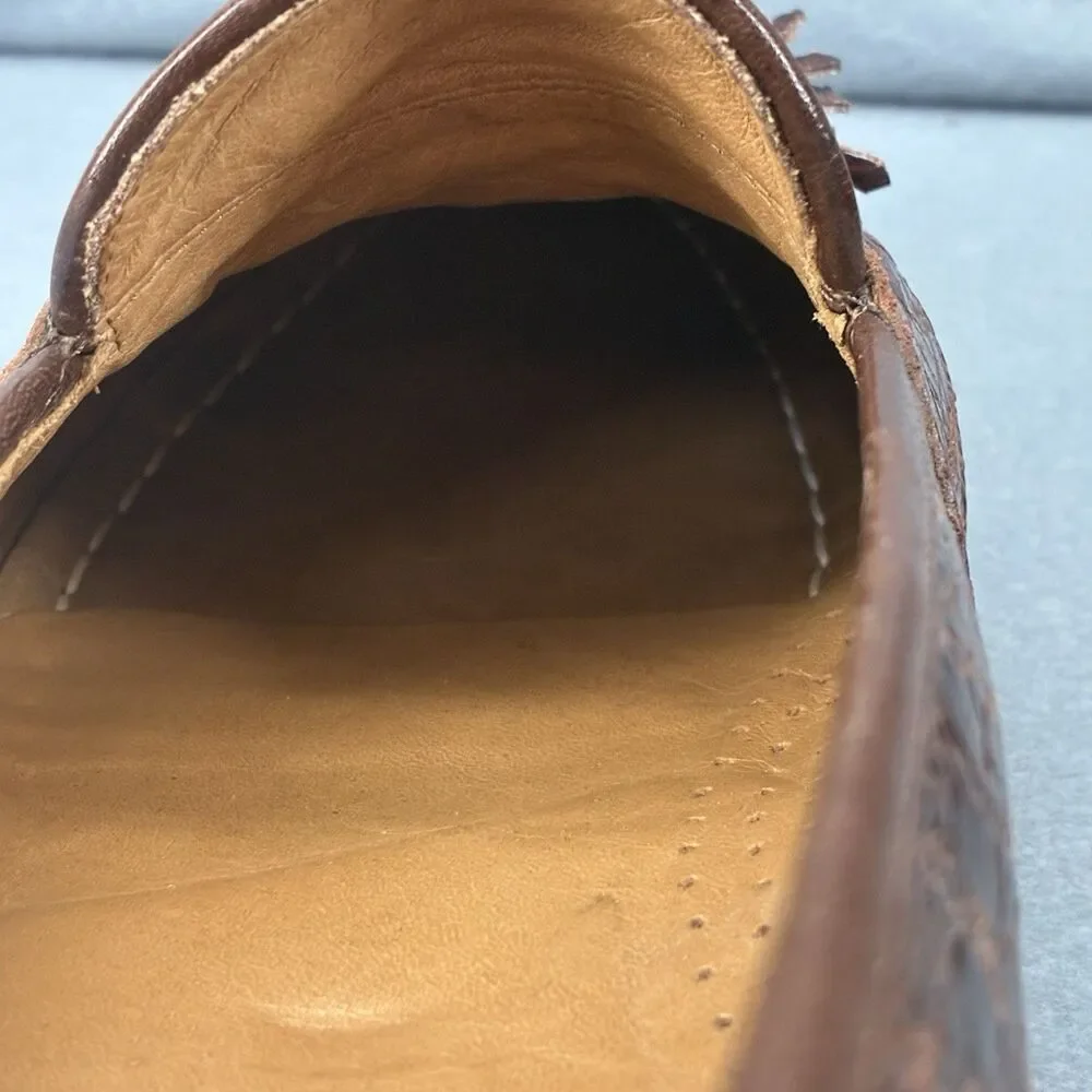 Zelli Genuine Crocodile Tassel Loafers Men’s 9.5M Brown Handmade Italy